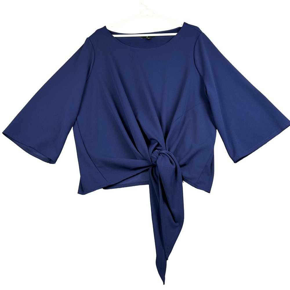 EUC GNW Blue Tie Front Top Flare Sleeves Elegant Party‎ Workwear Plus Size 2X